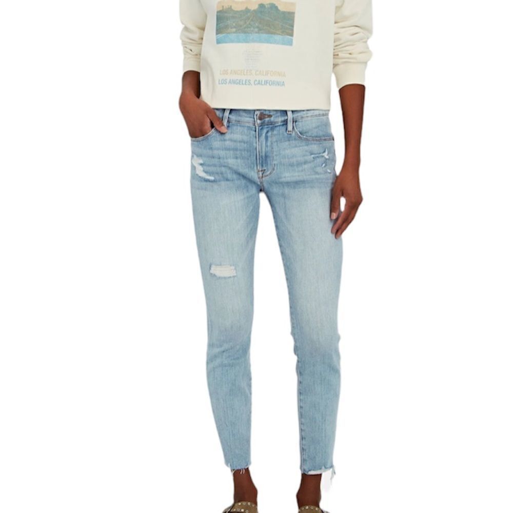 Frame Le Skinny de Jeanne Distressed Crop Jeans Good Condition Size 28
